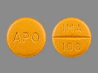 Pill with imprint IMA 100 APO, orange, round, 9 mm (Imatinib Mesylate 100 mg)