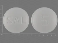 Pill with imprint SAL 5, white, round, 6 mm (Pilocarpine Hydrochloride 5 mg)