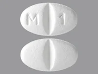 Pill with imprint M 1, white, oval, 10 mm (Metoprolol Succinate 25 mg)