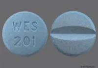 Pill with imprint WES201, blue, round, 11 mm (Oxycodone and Acetaminophen Oxycodone Hydrochloride 5 mg / Acetaminophen 325 mg)
