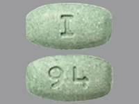 Pill with imprint I 94, green, rectangle, 8 mm (Aripiprazole 2 mg)