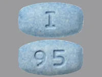 Pill with imprint I 95, blue, rectangle, 8 mm (Aripiprazole 5 mg)