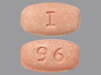 Pill with imprint I 96, pink, rectangle, 8 mm (Aripiprazole 10 mg)
