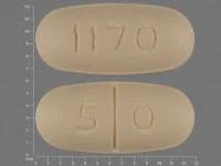 Pill with imprint 5 0 1170, yellow, oval, 13 mm (Naltrexone Hydrochloride 50 mg)