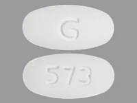 Pill with imprint 573 G, white, oval, 16 mm (Voriconazole 200 mg)
