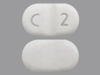 Pill with imprint C 2, white, oval, 9 mm (Clobazam 10 mg)