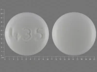 Pill with imprint 435, white, round, 10 mm (Acamprosate Calcium 333 mg)