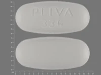 Pill with imprint PLIVA 334, white, oval, 17 mm (Metronidazole 500 mg)
