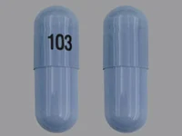 Pill with imprint 103, blue, capsule, 23 mm (Potassium Chloride 750 mg)
