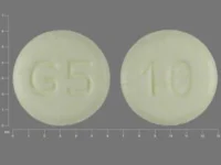 Pill with imprint G5 10, yellow, round, 6 mm (Pravastatin Sodium 10 mg)
