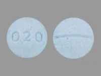 Pill with imprint 020, blue, round, 7 mm (Nadolol 20 mg)