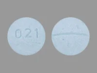 Pill with imprint 021, blue, round, 9 mm (Nadolol 40 mg)