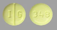 Pill with imprint IG 348, yellow, round, 9 mm (Nadolol 40 mg)