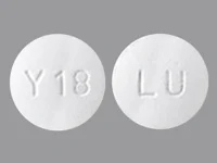 Pill with imprint LU Y18, white, round, 11 mm (Quetiapine 200 mg)