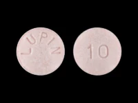 Pill with imprint LUPIN 10, pink, round, 8 mm (Lisinopril 10 mg)