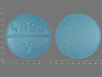 Pill with imprint 4853 V, blue, round, 8 mm (Oxybutynin Chloride 5 mg)