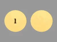Pill with imprint 1, yellow, round, 5 mm (Sirolimus 0.5 mg)