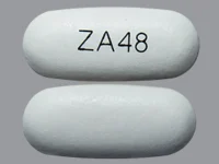 Pill with imprint ZA48, white, capsule, 23 mm (Divalproex Sodium 500 mg)
