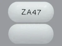 Pill with imprint ZA47, white, capsule, 18 mm (Divalproex Sodium 250 mg)