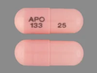 Pill with imprint APO 133 25, brown, capsule, 14 mm (Cyclosporine 25 mg)