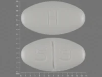 Pill with imprint 59 H, white, oval, 11 mm (Torsemide 20 mg)
