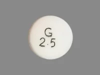 Pill with imprint G 2 5, white, round, 6 mm (Glipizide 2.5 mg)