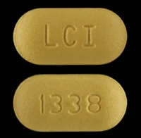 Pill with imprint LCI 1338, yellow, oval, 13 mm (Doxycycline 100 mg)