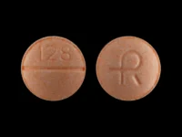 Pill with imprint R128, orange, round, 7 mm (Clonidine Hydrochloride 0.2 mg)