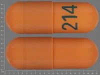 Pill with imprint 214, orange, capsule, 21 mm (Gabapentin 400 mg)