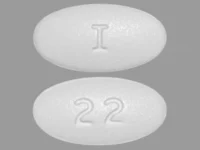 Pill with imprint I 22, white, oval, 18 mm (Linezolid 600 mg)