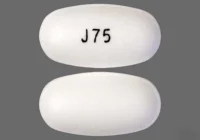 Pill with imprint J 75, white, oval, 20 mm (Sevelamer Carbonate 800 mg)