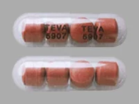 Pill with imprint TEVA 5907, white, capsule, 22 mm (Mesalamine 400 mg)