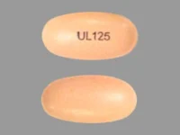 Pill with imprint UL 125, orange, oval, 12 mm (Divalproex Sodium 125 mg)