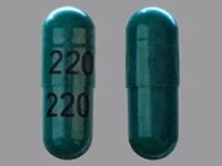 Pill with imprint 220, green, capsule, 18 mm (Cephalexin 250 mg)