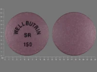 Pill with imprint WELLBUTRIN SR 150, purple, round, 11 mm (Bupropion Hydrochloride 150 mg)