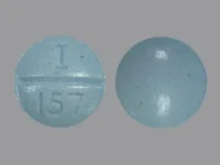 Pill with imprint I 157, blue, round, 6 mm (Propranolol Hydrochloride 20 mg)