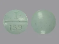 Pill with imprint I 159, green, round, 9 mm (Propranolol Hydrochloride 40 mg)