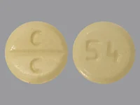 Pill with imprint C C 54, yellow, round, 6 mm (Clozapine 25 mg)
