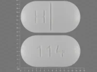 Pill with imprint 114 H, white, oval, 15 mm (Methocarbamol 500 mg)