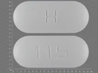 Pill with imprint 115 H, white, oval, 19 mm (Methocarbamol 750 mg)