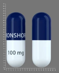 Pill with imprint IRONSHORE 100mg, blue & white, capsule, 23 mm (Methylphenidate Hydrochloride 100 mg)