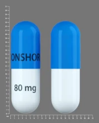 Pill with imprint IRONSHORE 80mg, blue & white, capsule, 24 mm (Methylphenidate Hydrochloride 80 mg)