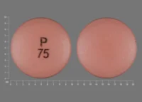 Pill with imprint P 75, brown, round, 10 mm (Diclofenac Sodium 75 mg)