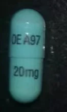 Pill with imprint OEA97 20mg, blue, capsule, 14 mm (Esomeprazole Magnesium 20 mg)