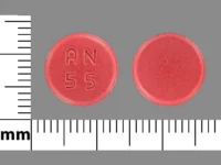 Pill with imprint AN 55, red, round, 20 mm (Demeclocycline 300 mg)