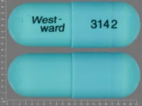 Pill with imprint Westward 3142, blue, capsule, 9 mm (Doxycycline Hyclate 100 mg)