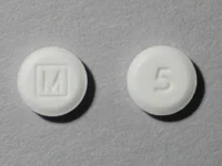 Pill with imprint 5 M, white, round, 6 mm (Methylphenidate Hydrochloride 5 mg)