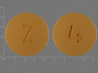 Pill with imprint Z 4, yellow, round, 5 mm (Risperidone 0.25 mg)