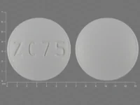 Pill with imprint ZC 75, white, round, 6 mm (Risperidone 1 mg)