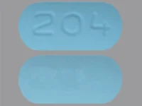 Pill with imprint 204, blue, capsule, 15 mm (Cefuroxime Axetil 250 mg)